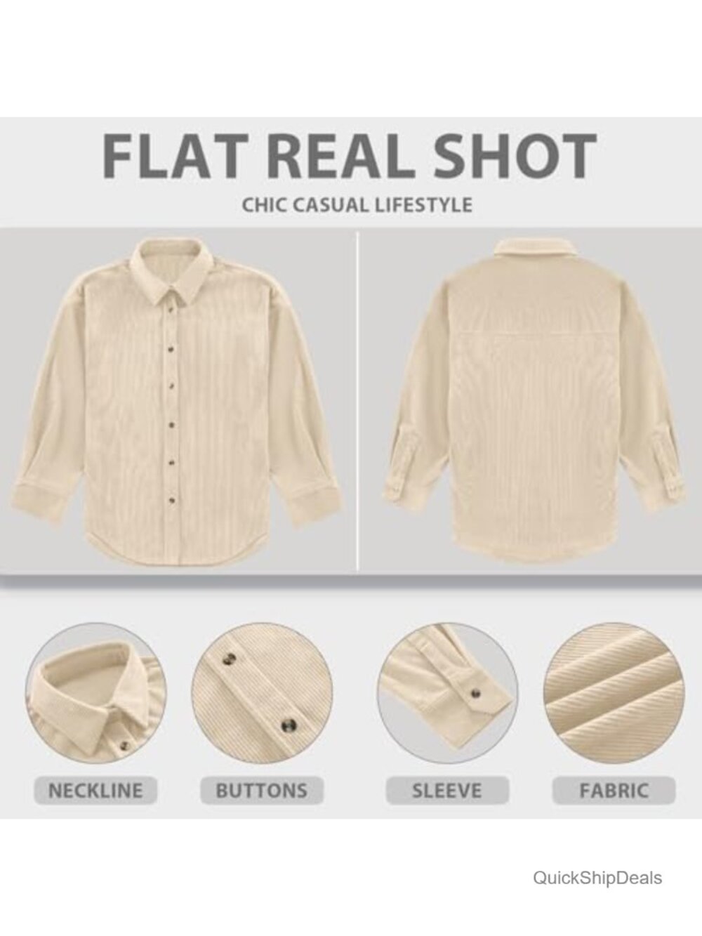 Ribbed Corduroy Button Down Shirt Long Sleeve Shacket - Picture 5 of 6